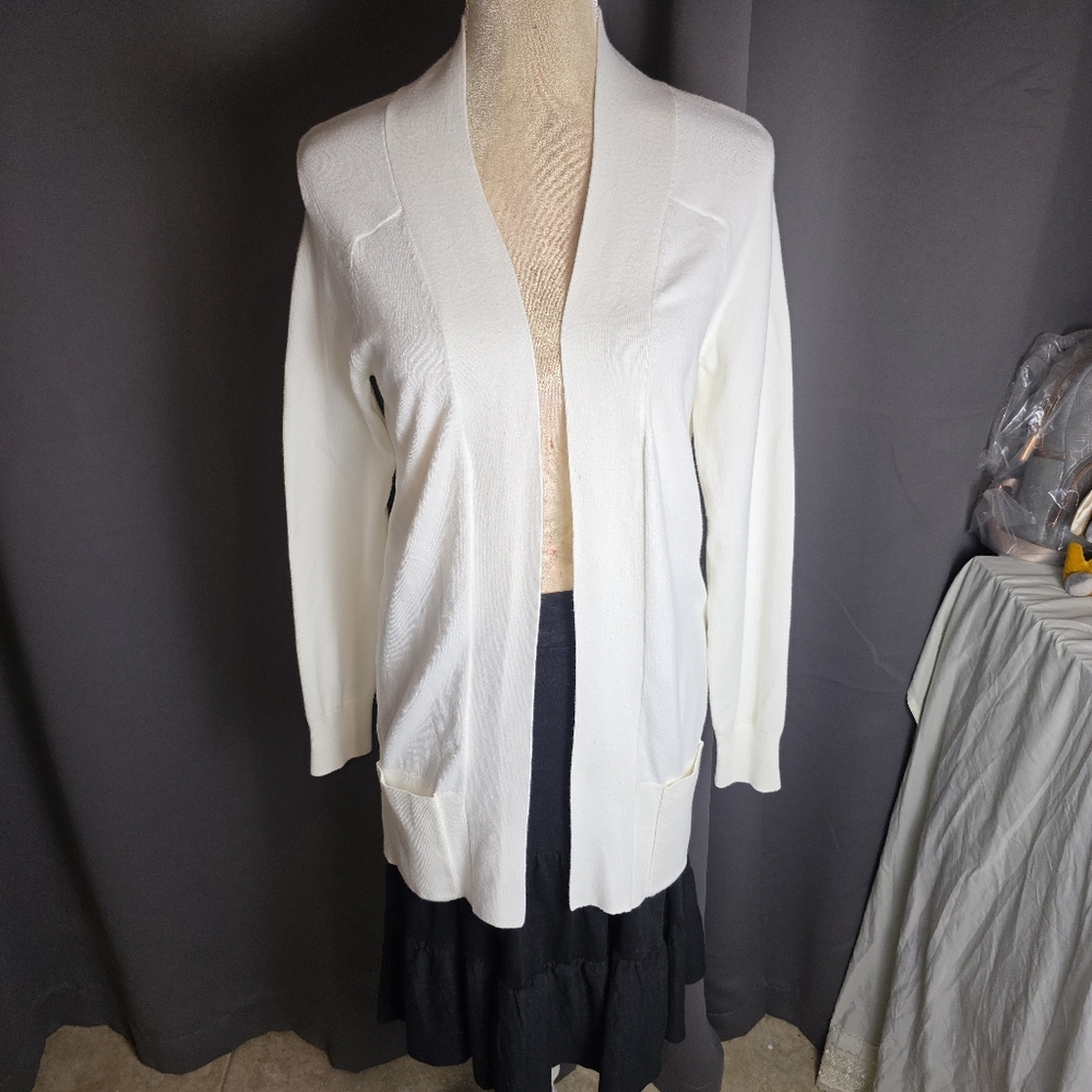 Kersh Women’s Open‎ Front Cardigan Sweater Ivory White Long Sleeve S